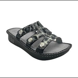 Alegria Leather Slip-on Sandals with Strap Detail - Dinah Snow Leopard